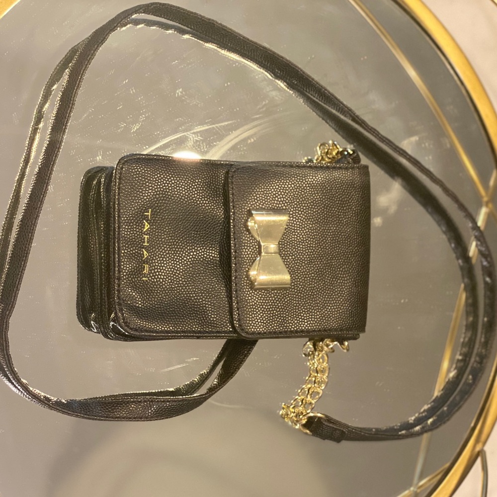 Tahari Black leather phone holder crossbody